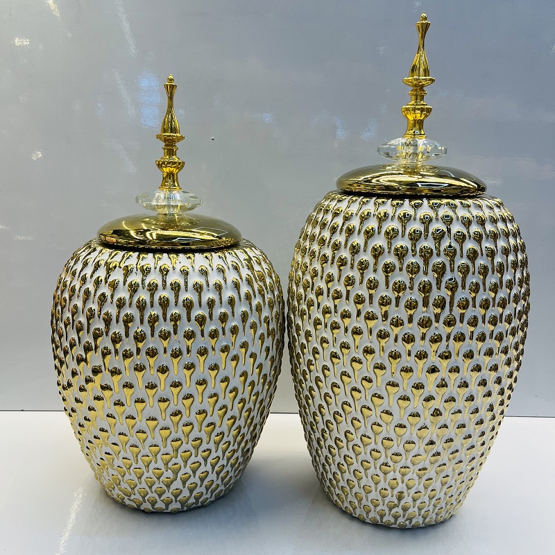Golden white dot ceramic vase, Nordic modern American style living room decoration item, flower arrangement vase, home decoration item, vase decoration item, ceramic vase, soft decoration item, vase decoration item, traditional culture ceramic products details Picture