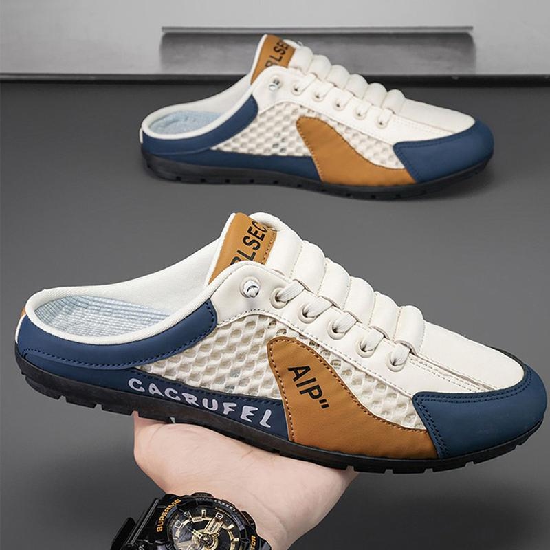 Men's Summer Breathable Mesh Half Slippers Slip-on Outdoor Loafers Trendy All-Match Soft Bottom Tods Casual Shoes
