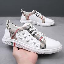 men's sandals genuine leather fashion casual hollowed white shoes men's summer breathable coros shoes white for men leather shoes