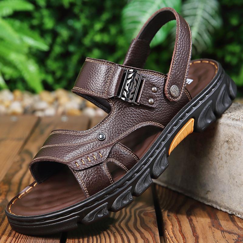 Men's Shoes 2024 Summer New Men's Leather Sandals Comfortable Sandals Dual-Use Fashion Men's Shoes Wholesale Beach Shoes