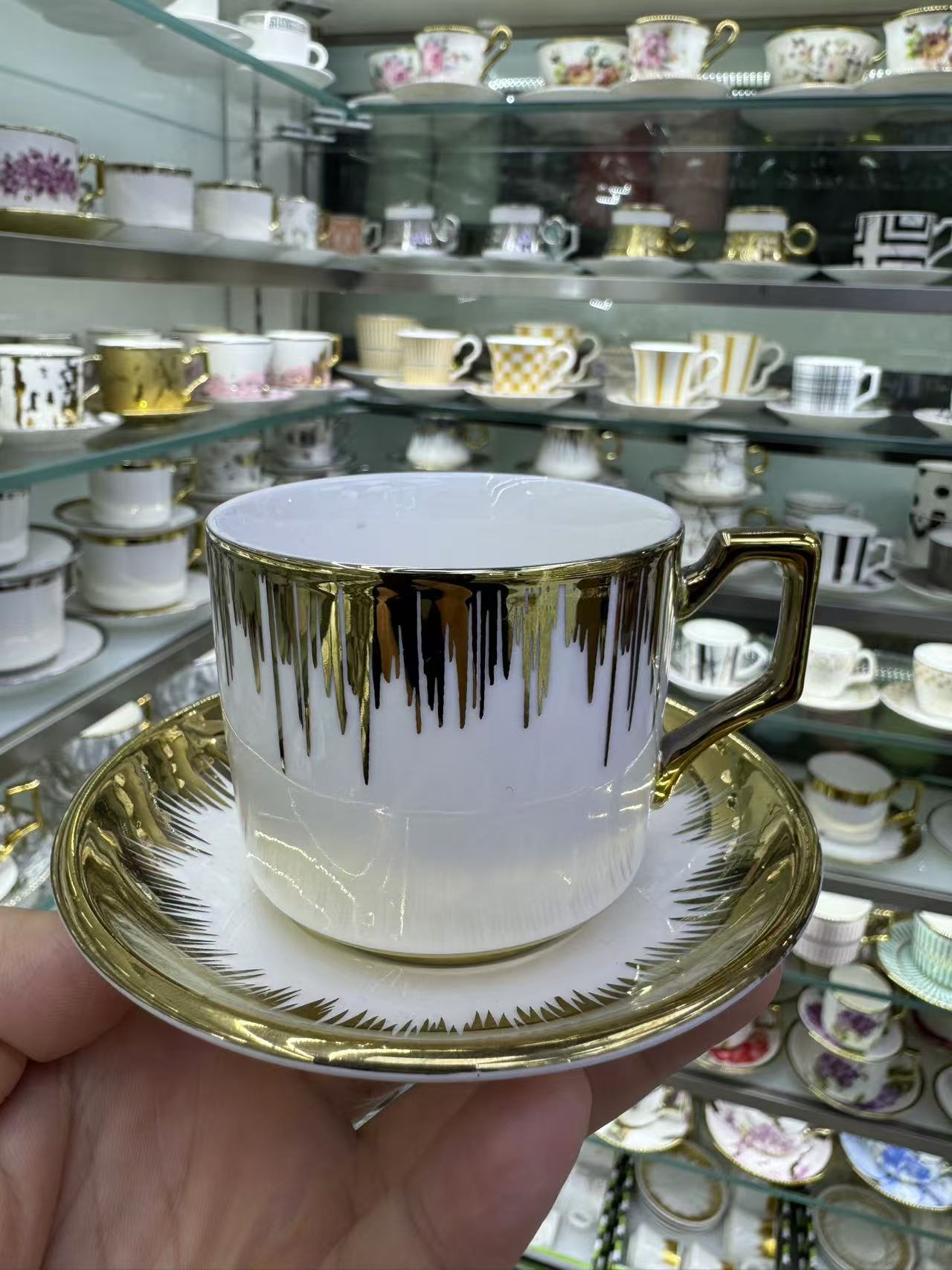 陶瓷咖啡杯 陶瓷咖啡杯碟  6杯6碟 咖啡套装 镀金咖啡杯