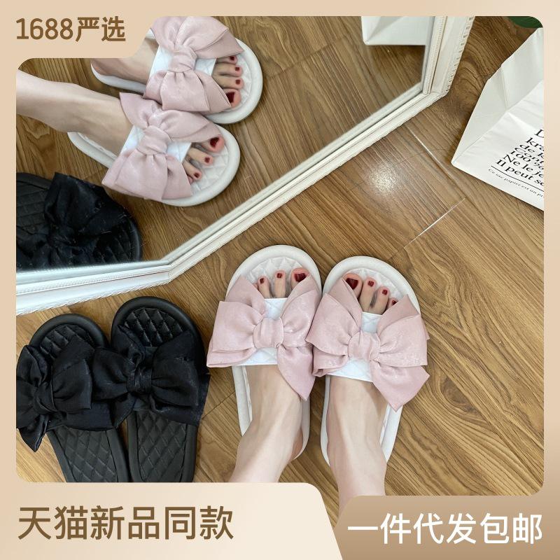 Women's Summer Outdoor Slippers Fashionable All-Match Flat Soft Bottom Indoor Sandals Fairy Wind Beach Bow woman sandal