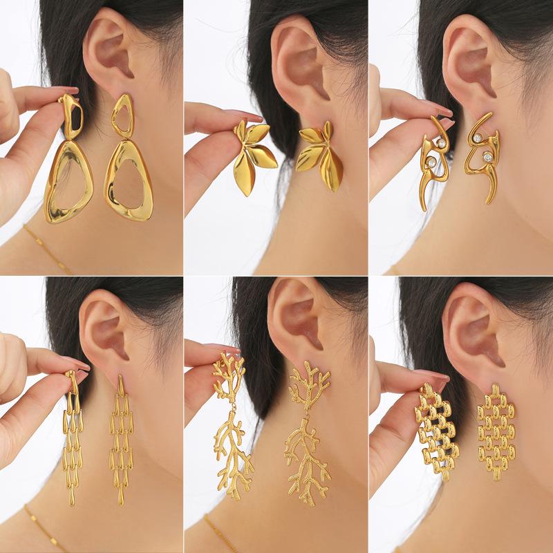 european and american letter coral earrings exaggerated earrings high-grade special interest earrings stainless steel irregular earrings earrings