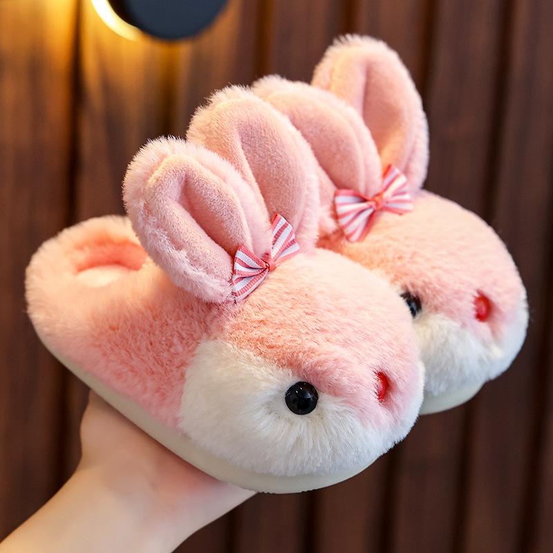 children cotton slippers winter cartoon cute rabbit boys girls warm non-slip home kids plush slippers