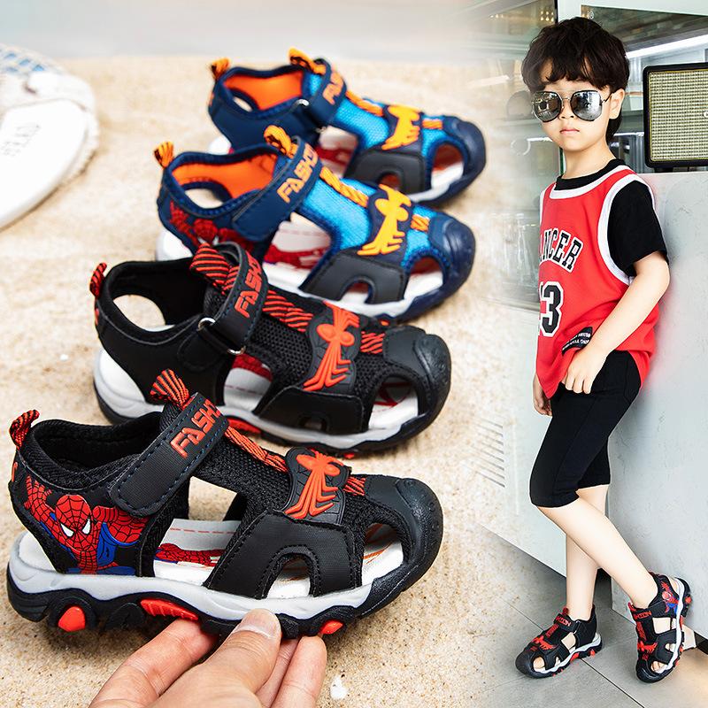 children's sandals 2024 summer new youth sandals boys cartoon spider-man pump beach shoes velcro