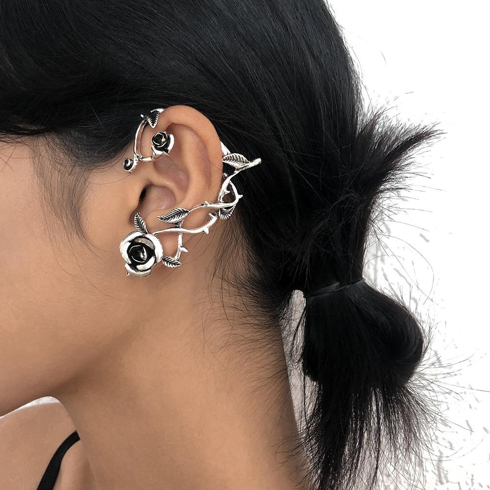 e10041 european and american retro goth ear hanging fairy rose exaggerated earrings distressed winding exaggerated earrings