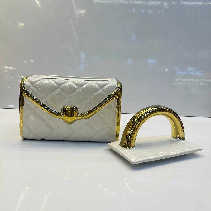 Handbag ceramic vases, Nordic modern American style living room decoration items, gold-rimmed flower vases, home decoration items, vases, glass vase decorations, ceramic vases, vase decorations, plain vases for the entrance hall, vase decorations, handicrafts and ornaments details Picture