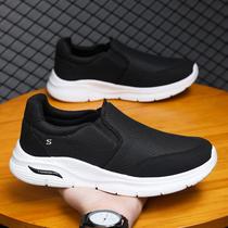 adhesive slip-on men's shoes cross-border plus size summer breathable mesh slip-on light running shoes casual sports shoes