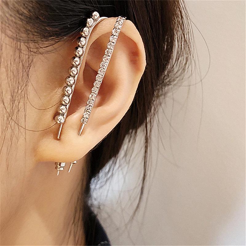 new normcore embedded diamond ear hanging personality simple piercing auricular needle fashion shining diamond round beads ear hook piercing earrings