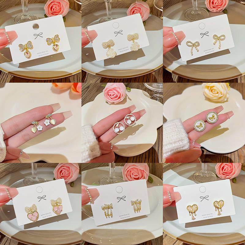 925 silver stud bow pearl earrings fashion design sense graceful earrings simple student petite earrings wholesale