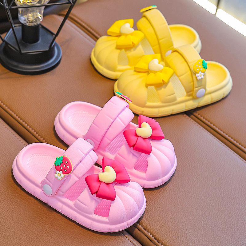 Mary Jane Children's Hole Shoes Girls' Cute Bowknot Outdoor Beach Shoes Non-Slip Ptform Home Sandals