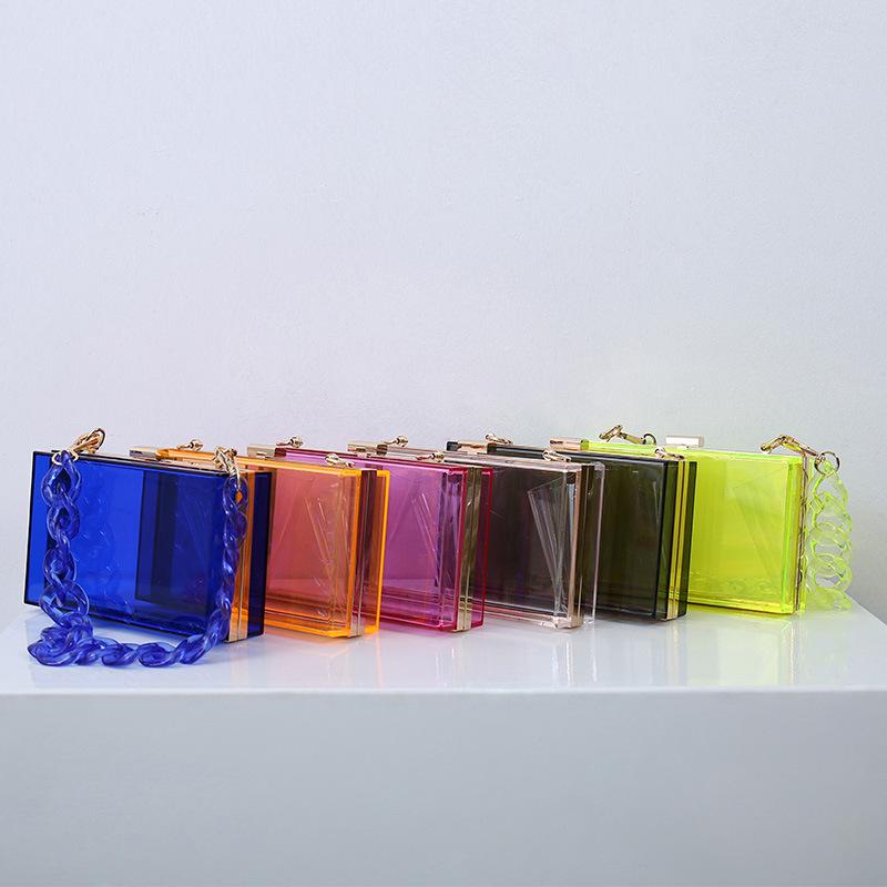 Oblique Transparent Cross-Border Bag New Bag Dinner Chain Summer Acrylic Bag Acrylic One-Shoulder Banquet Women's Fashion Square