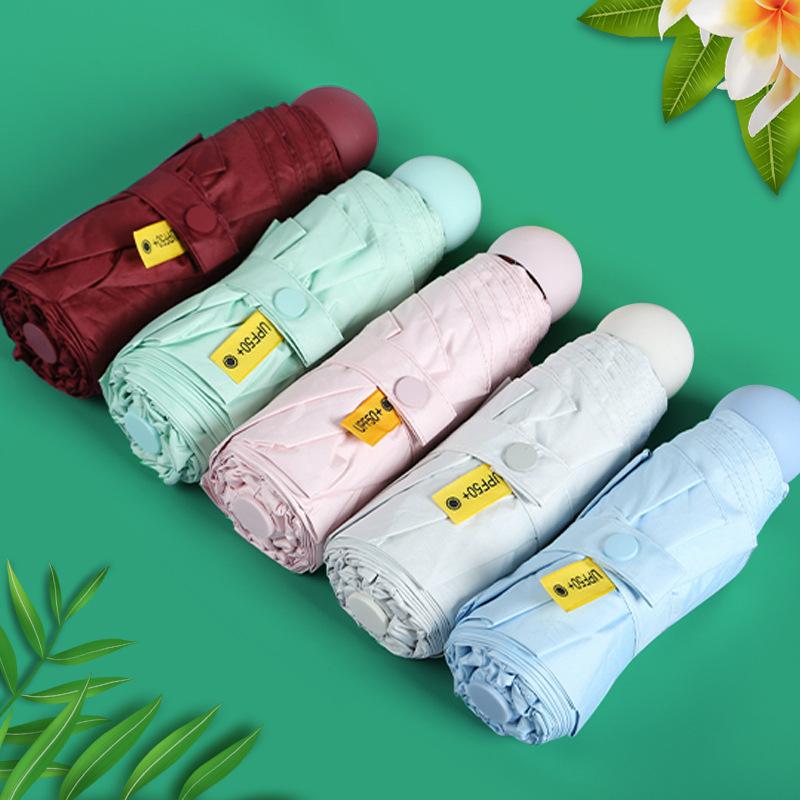 [big brand oem] in stock 6 bone capsule five-fold umbrella vinyl sun protective sun shade umbrella sun advertising umbrella