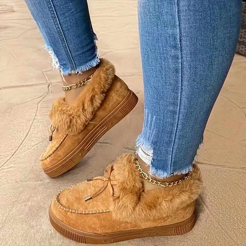 2024 winter cross-border foreign trade women's cotton shoes european and american bow warm shoes flat plus size fluffy shoes plus size women's shoes