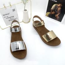 foreign trade flat sandals women's summer new metal sandals solid color minimalist sandals metal buckle guangzhou handcraft shoes