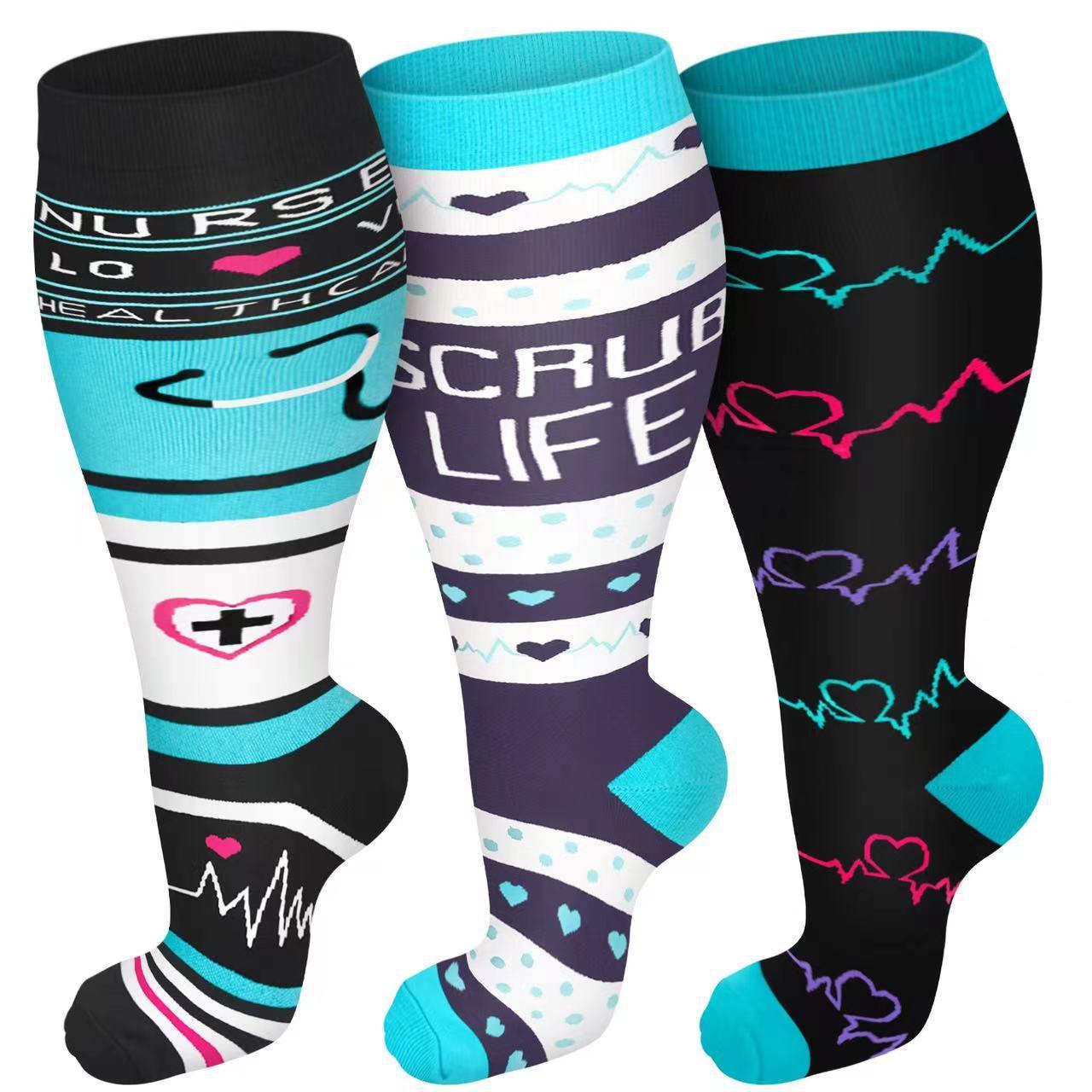 amazon plus-sized plus size compression stockings high elastic fat socks sports fitness compression socks cross-border hot selling fat socks