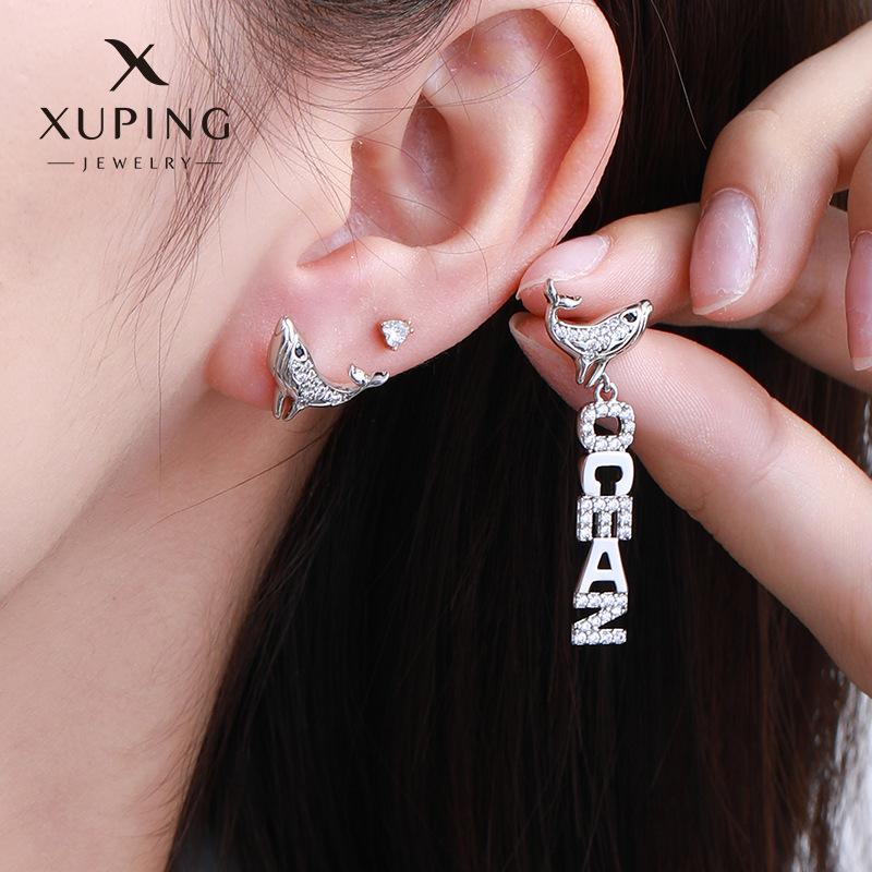 xuping jewelry ocean series dolphin letter earrings asymmetric long earrings korean style high sense personalized earrings