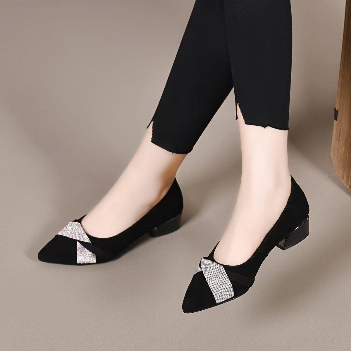 pumps women's 2023 spring and autumn new shallow mouth pointed high heels ladies fashionable stylish leather shoes all-matching graceful women's shoes