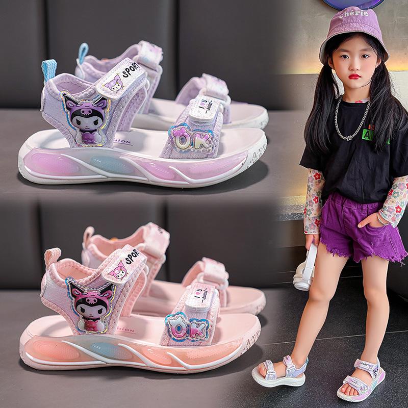 children's princess sandals 2024 summer new cartoon girls' open toe sandals soft bottom middle and big children girls' sandals