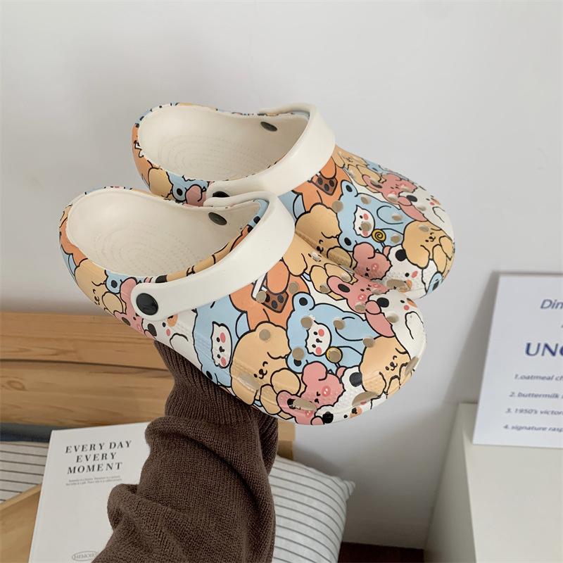 women's thick-soled shoes, summer colorful graffiti comfortable closed toe slippers for nurses, beach slippers women