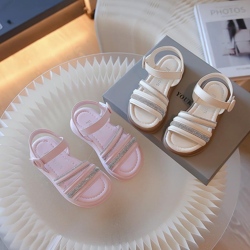 summer 2024 rhinestone sweet roman sandals temperament wild open toe non-slip ankle-strap sandals girls' student shoes girls'