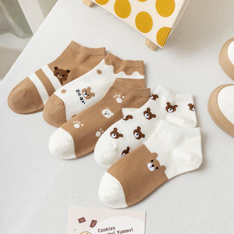 brown bear women's socks shallow mouth korean style cute japanese style socks spring and summer thin low-top breathable boat socks wholesale