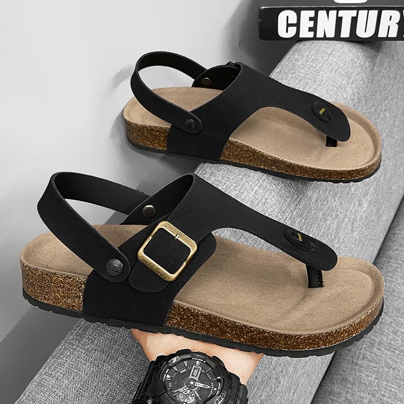 cross-border fashion casual birkenstock men's flip flops beach shoes dual-use sandals cork sandals trendy slippers
