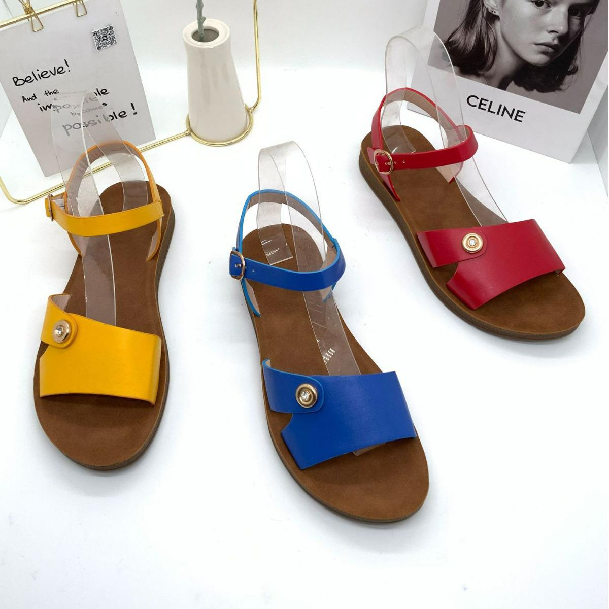foreign trade flat sandals women's summer new sandals solid color buckle design style guangzhou handcraft shoes