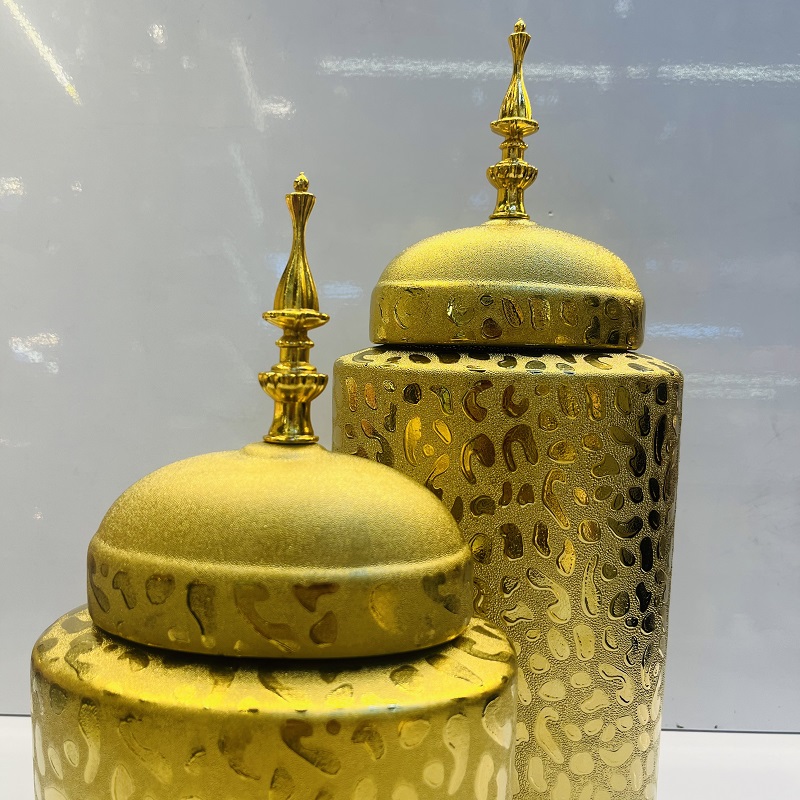 金色带盖陶瓷花瓶北欧现代美式风格客厅装饰摆件插花花器家居摆件花瓶摆件陶瓷花瓶软装饰品花瓶摆件玄关素瓶传统文化陶瓷制品