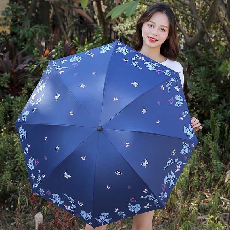 rain or shine dual-use umbrella female umbrella south korea small fresh sun umbrella three folding vinyl sun protective uv protection sunshade