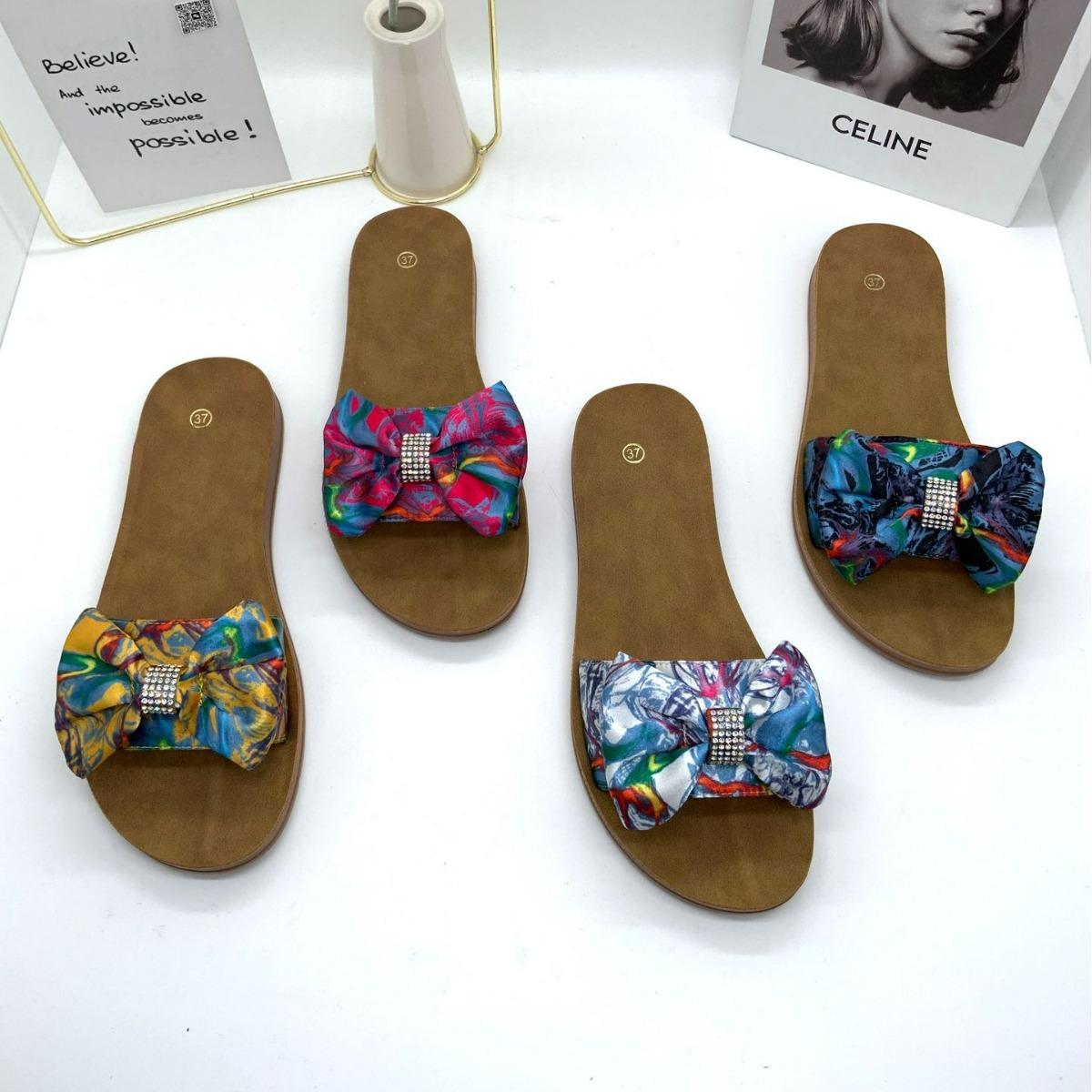 foreign trade flat slippers women's summer new sandals floral bow design guangzhou handcraft shoes