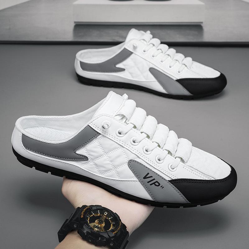 2023 Spring New Men's Shoes Korean Style Fashionable All-Matching Casual Shoes Slip-on Lofter Half Slippers Board Shoes Tods Men's Shoes
