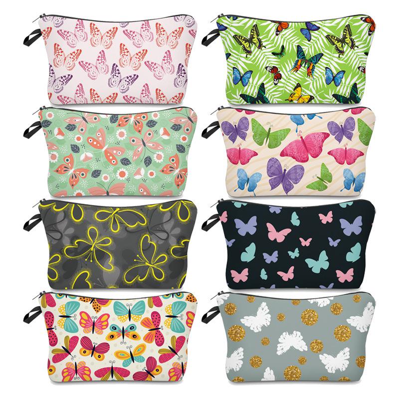 Amazon 3D Printed Cartoon Butterfly Butterfly Polyester Makeup Bag Clutch Women's Fashion Cosmetic Case