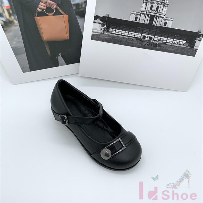 New Foreign Trade Student Shoes Spring and Summer Small Black Shoes Lady guangzhou Women's Shoes Craft Shoes Metal Button Student Women's Shoes