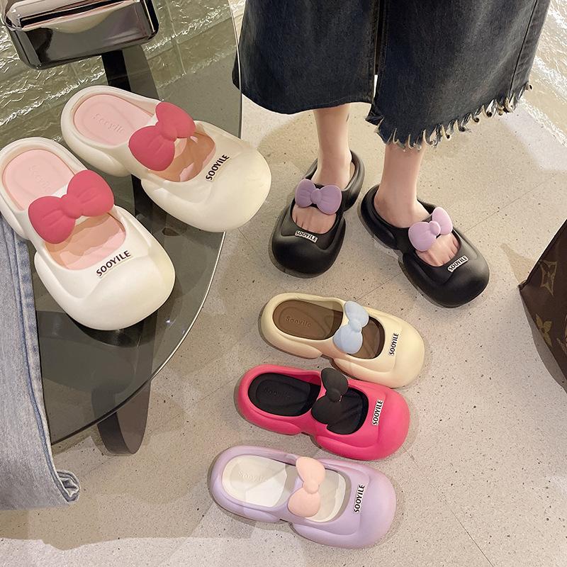 cute bowknot closed toe sandals women's summer wear ins thick bottom fashion eva non-slip slip slip-on hole shoes