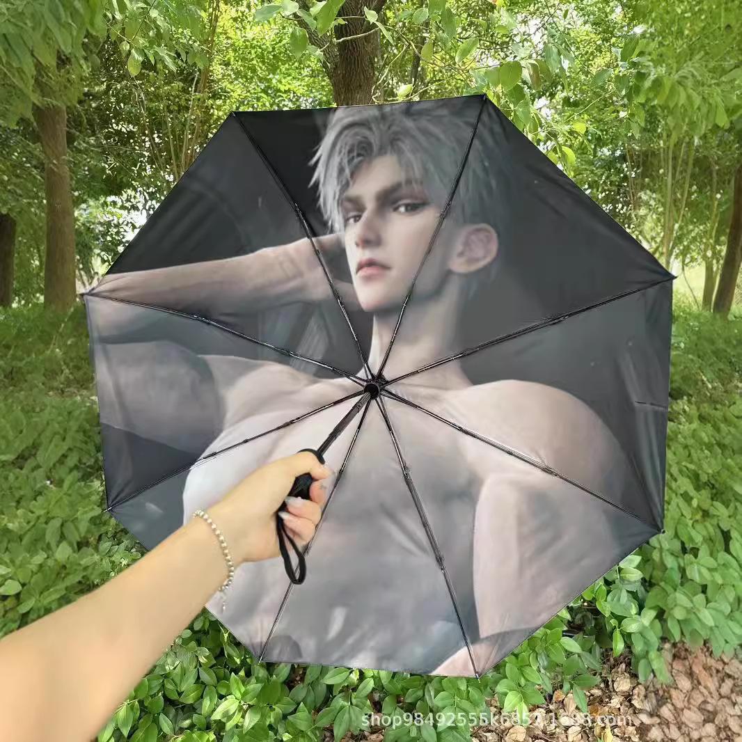 qin che abdominal muscle three fold automatic college student vinyl sun protective uv protection umbrella