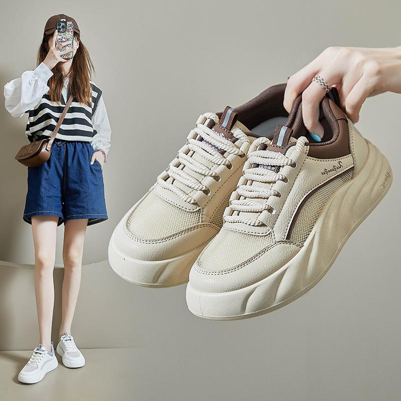 ins breathable white shoes women mesh 2024 summer new korean style students' skateboard shoes women platform casual shoes xya01
