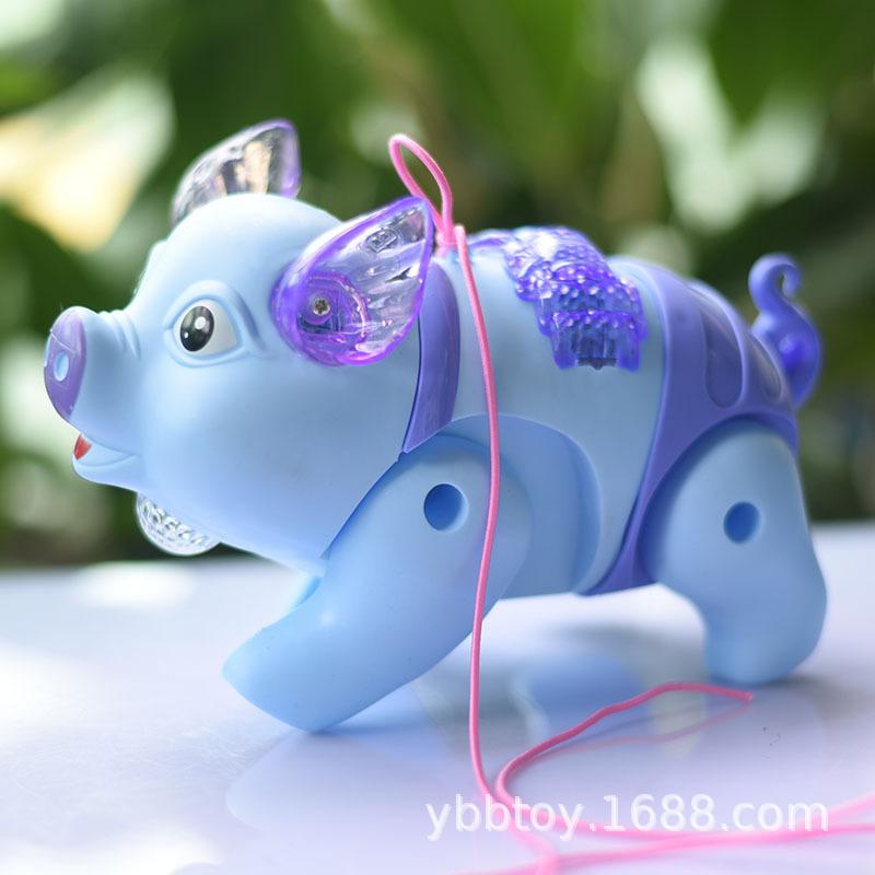 electric leash pig stall luminous music children's toys wholesale lighting music pig with rope walking pig