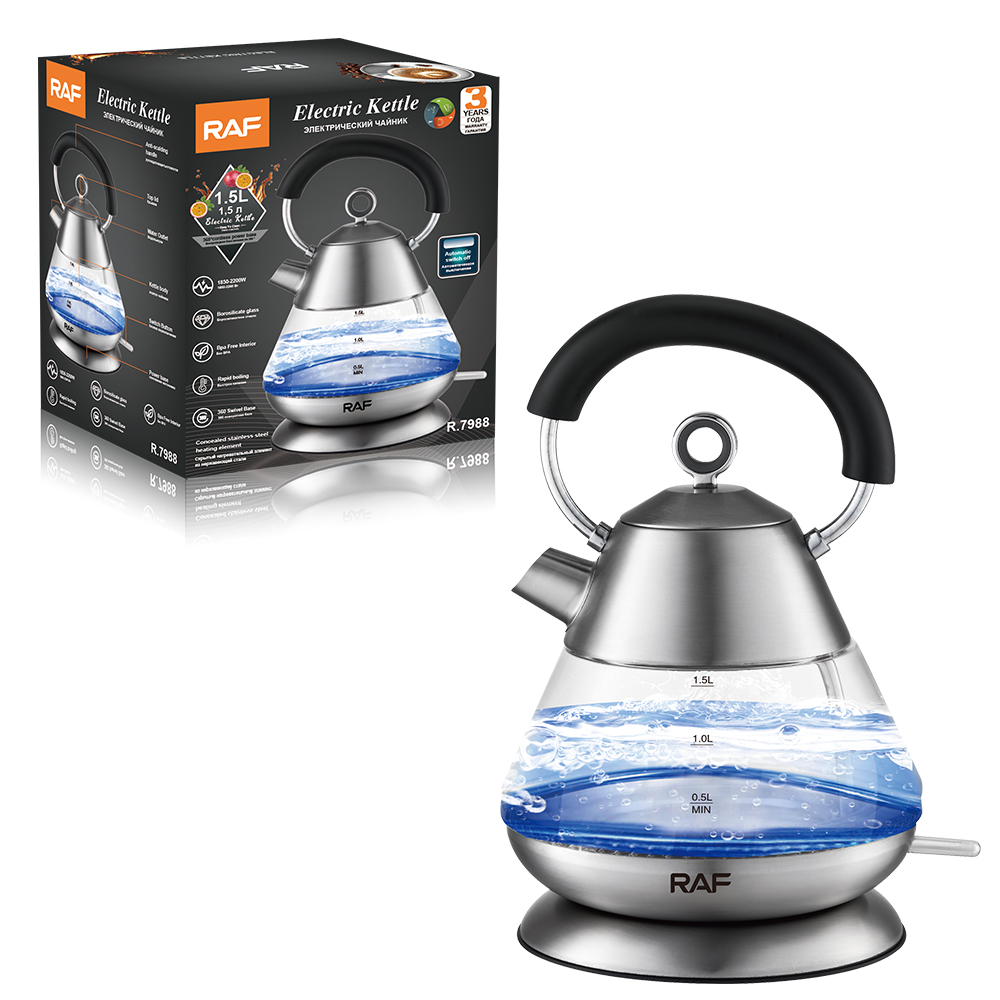 RAF European standard cross-border transparent glass 1.5L electric kettle with automatic large-capacity multi-functional kettle overheat protection details Picture