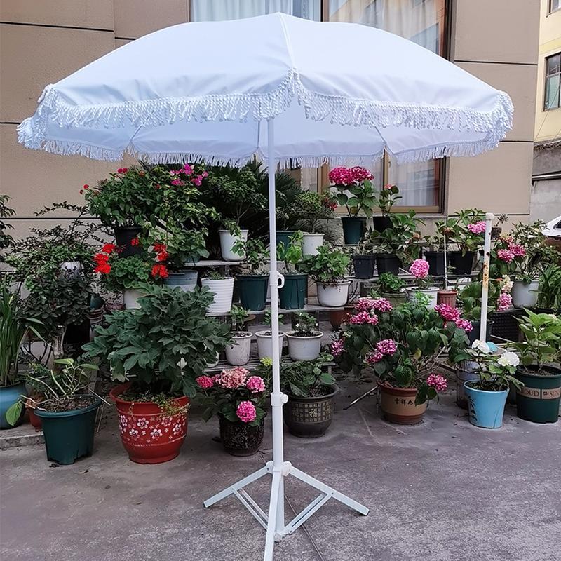 1.8 M Korean Outdoor Sun Umbrella American White Oxford Cloth Beach Umbrella with Tassel Courtyard Sunshade Beach Umbrella
