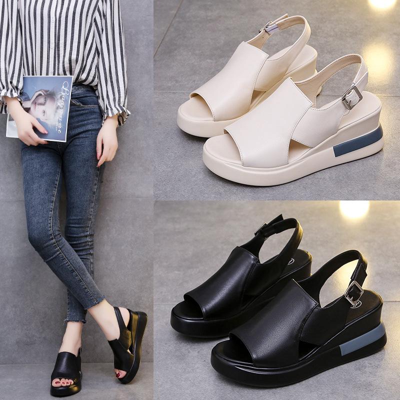 platform platform wedge sandals for women summer outdoor wear 2022 back empty ankle-strap buckle sandals large size high heel sandals for women