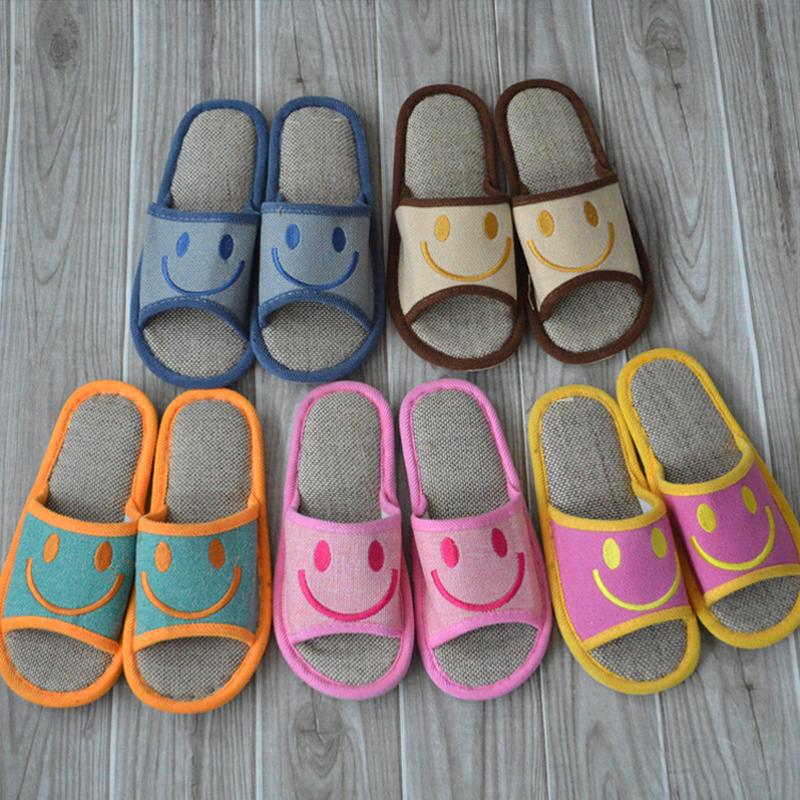spring and autumn linen slippers couple's home slippers cute smiley floor slippers indoor slippers