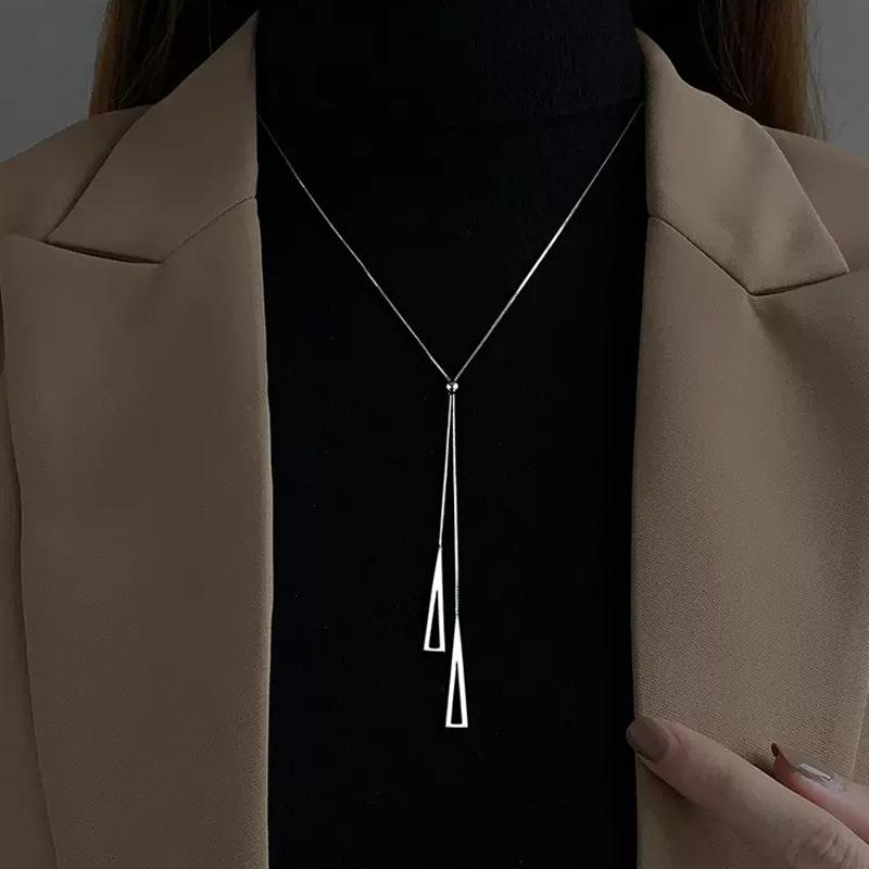 s925 sterling silver winter all-matching sweater chain girls' fashion necklace special-interest design light luxury long sweater chain clavicle chain