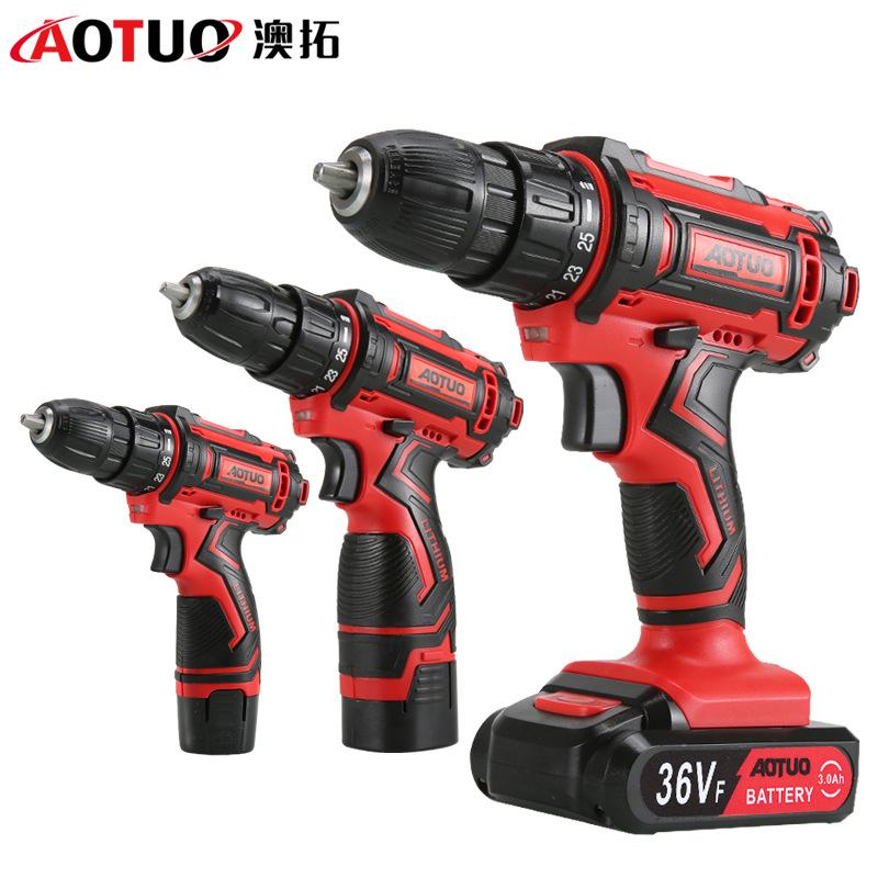 large quantity and excellent price electric tools aotuo lithium battery cordless drill household impact drill rechargeable electric drill electric