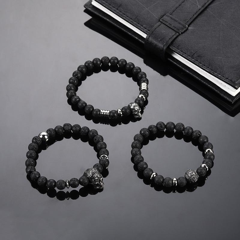 simple skull volcanic rock helmet bracelet women's beaded european and american fashion jewelry accessories bracelet