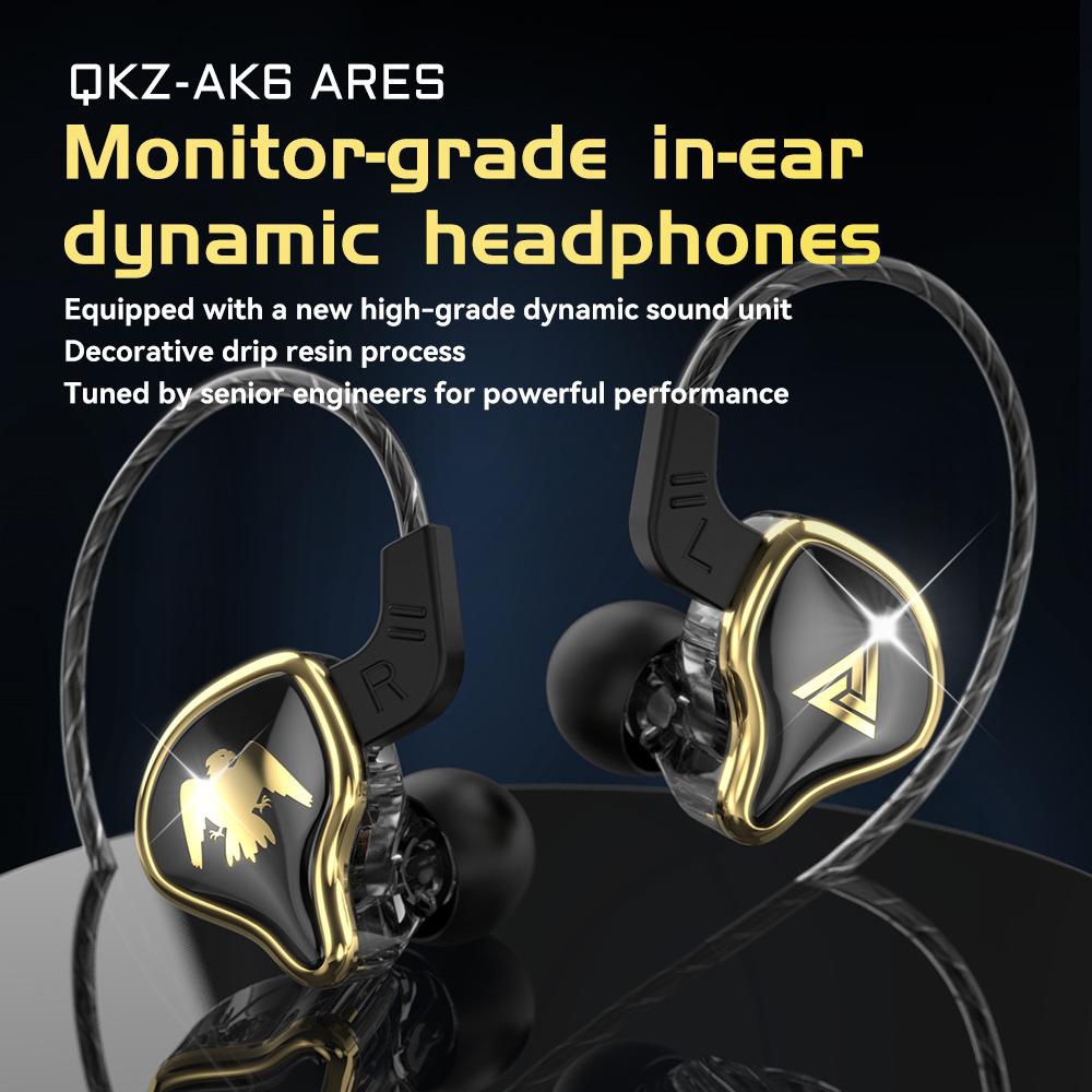 qkz ak6-ares sports earphone in-ear drive-by-wire with microphone heavy bass hifi mobile phone headset cross-border headset