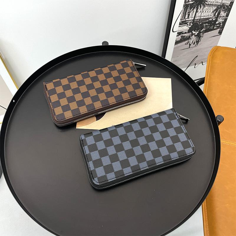 cross-border business men wallet trendy plaid men's handbag multiple card slots large capacity chessboard wallet wholesale