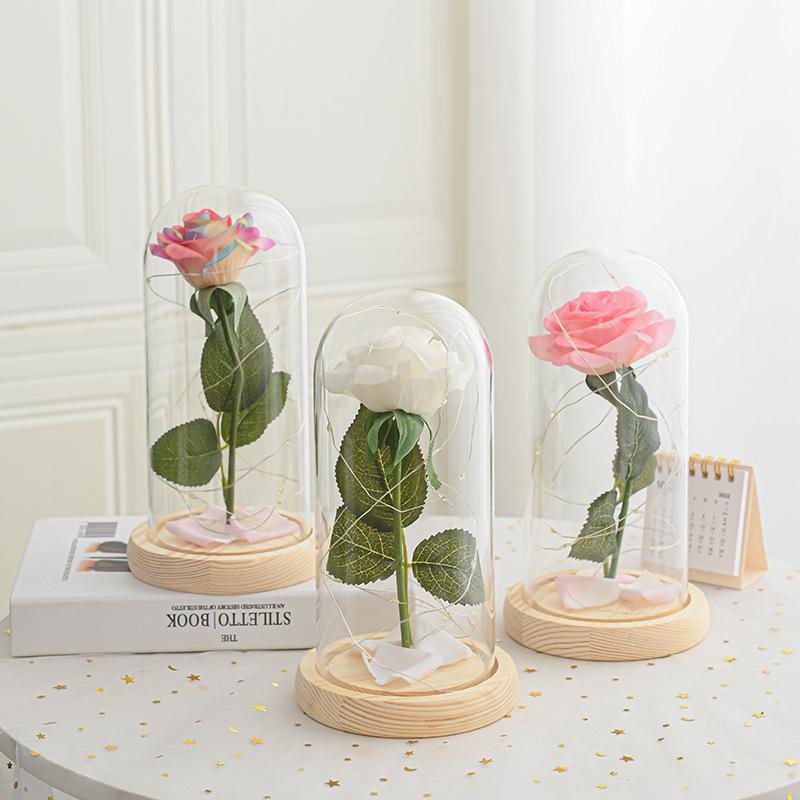 beauty and beast flannel rose flower lamp glass cover artificial flower little prince rose valentine's day gift