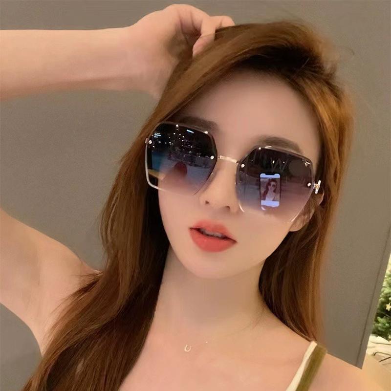 2024 new fashion women's frameless trimming sunglasses uv protection internet celebrity all-match sunglasses high-end sunglasses