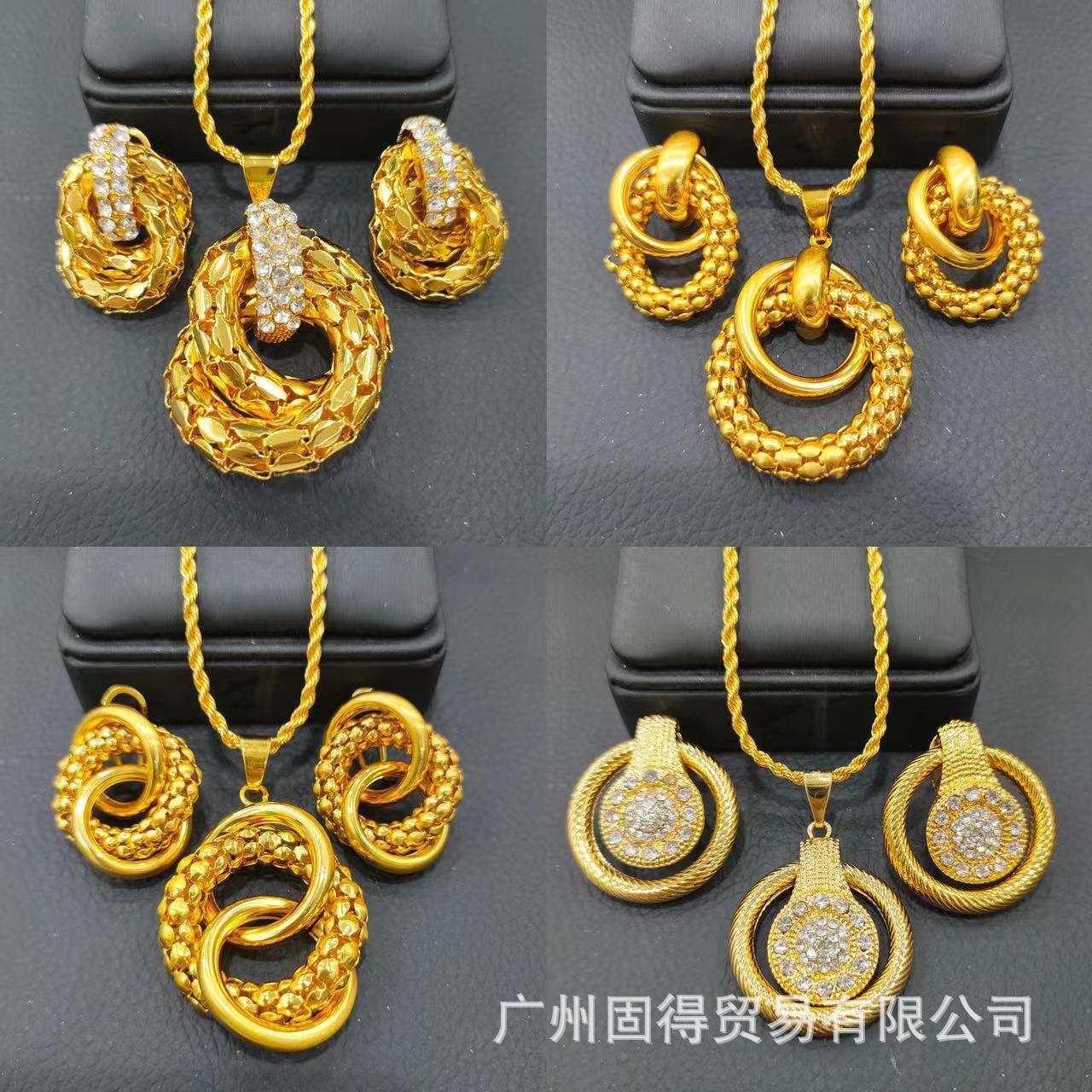 24k gold corn chain full diamond earrings necklace two-piece set dubai india africa nepal jewelry set wholesale
